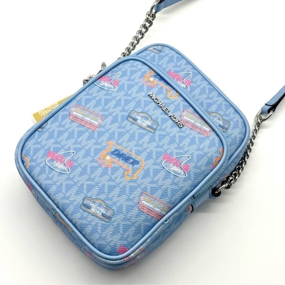 Michael Kors Jet Set Medium Printed Signature Logo Crossbody Bag Light Sky Blue - Picture 6 of 11